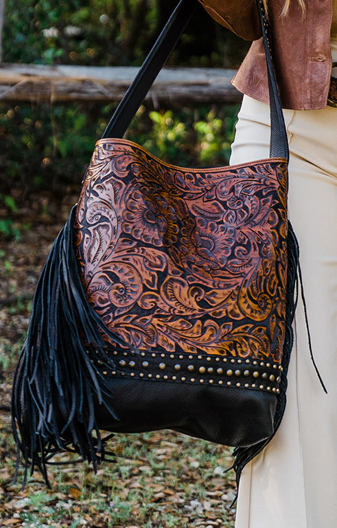 Custom Hand Tooled Leather Hand painted Floral Crossbody Handbag Mexican Bag