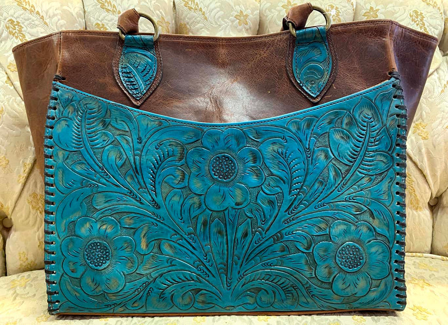 Juan Antonio Bison with Tooled Turquoise Handbag Western Passion