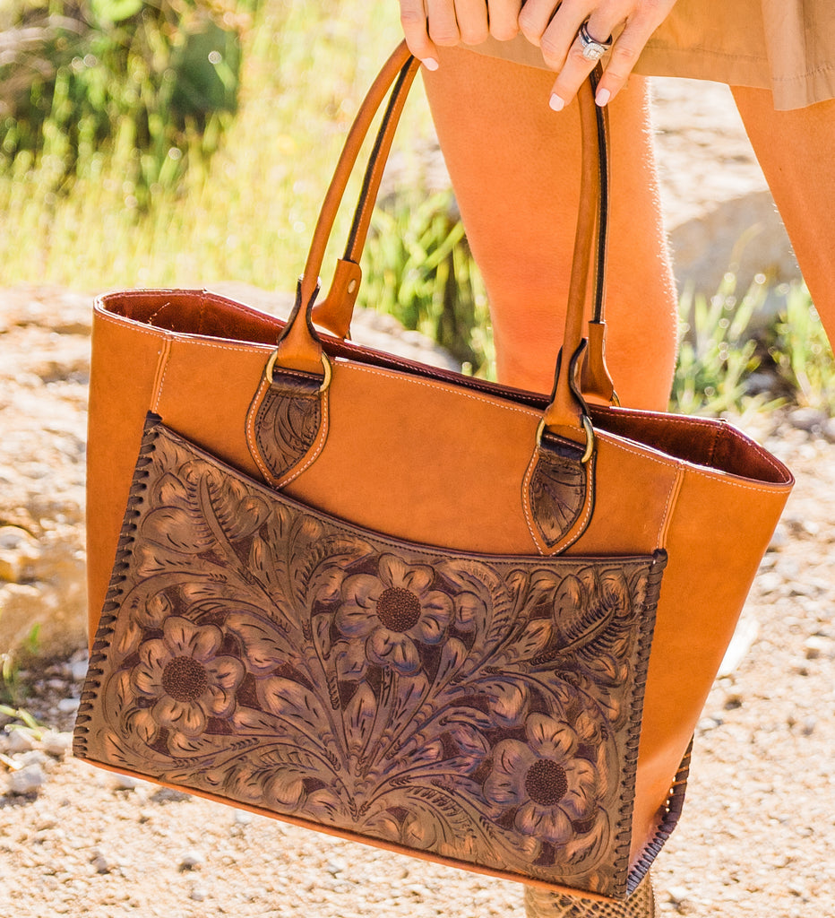 Juan Antonio Cognac Bison with Tooled Brown Handbag Western Passion