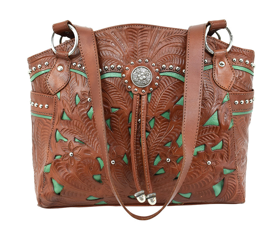Lady Lace Zip Top Tote Antique Brown 780