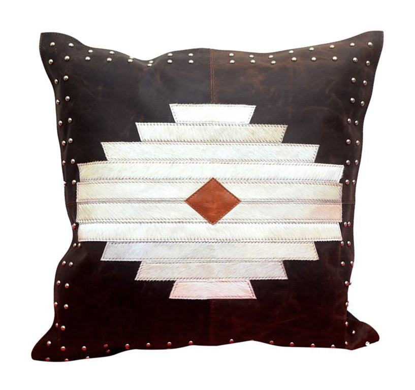 Aztec Design Leather and Hide Pillow
