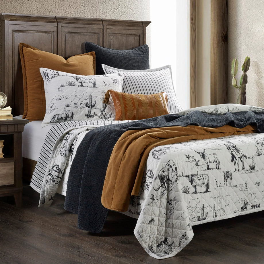 Ranch Life Western Toile Reversible Quilt Set – Western Passion