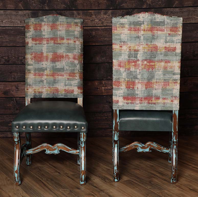 showing front and back of Turquoise Lingo Southwestern Dining Chair Set