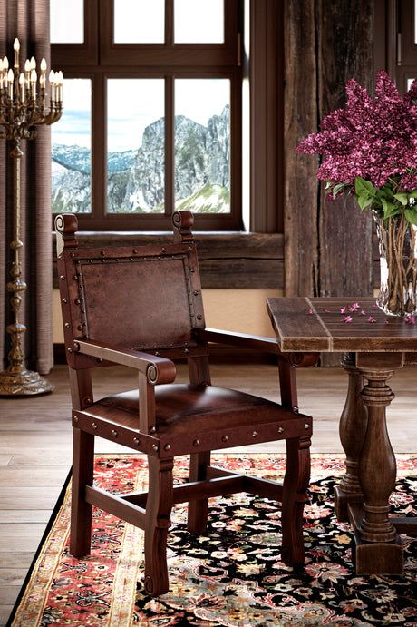 Spanish Heritage Leather Arm Chair Set of