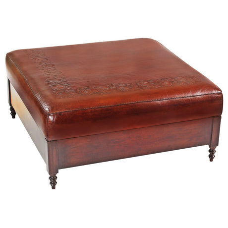 Antique Brown Tooled Leather Floral Ottoman – Western Passion