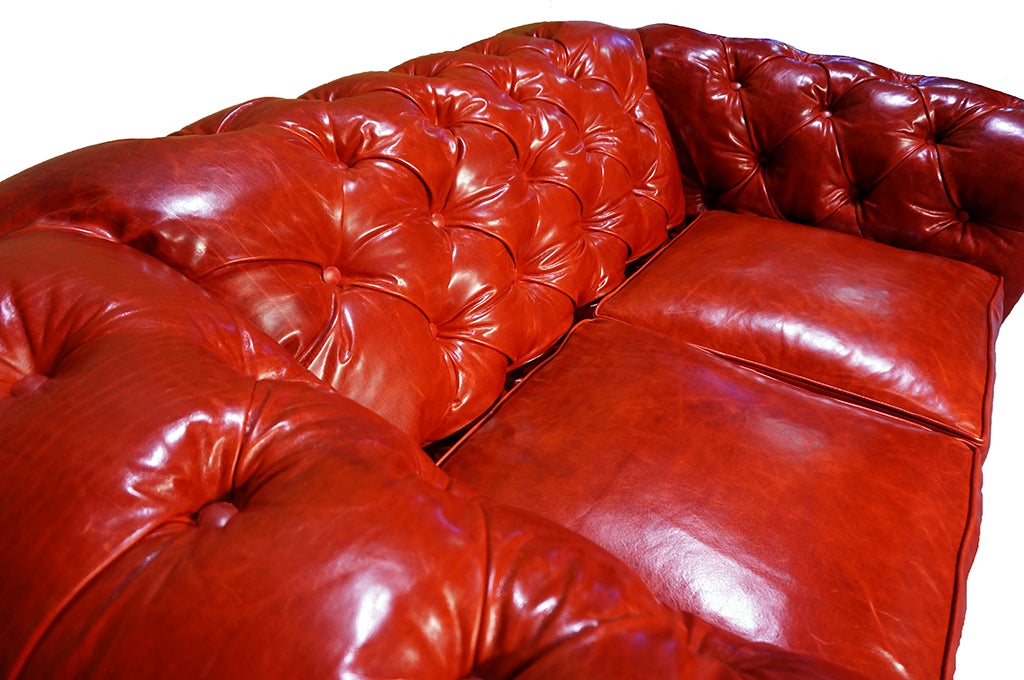 Crimson Red Leather Loveseat