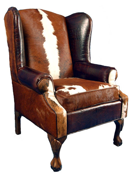 Leather and Cowhide Western Wingback Chair Western Passion