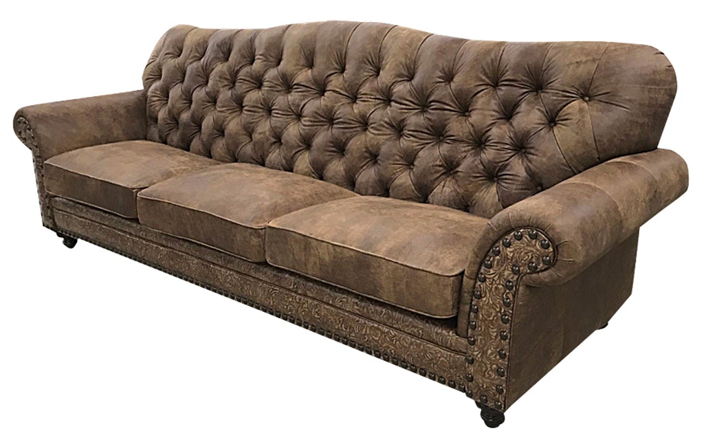 S W Tufted 10 Foot Leather Sofa