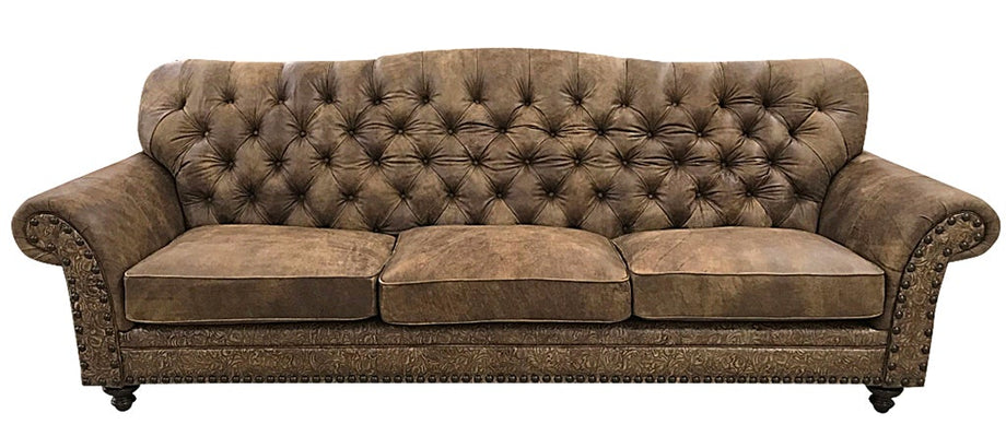 S W Tufted 10 Foot Leather Sofa