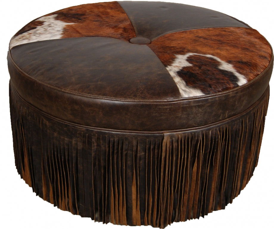 Leather fringe ottoman deals